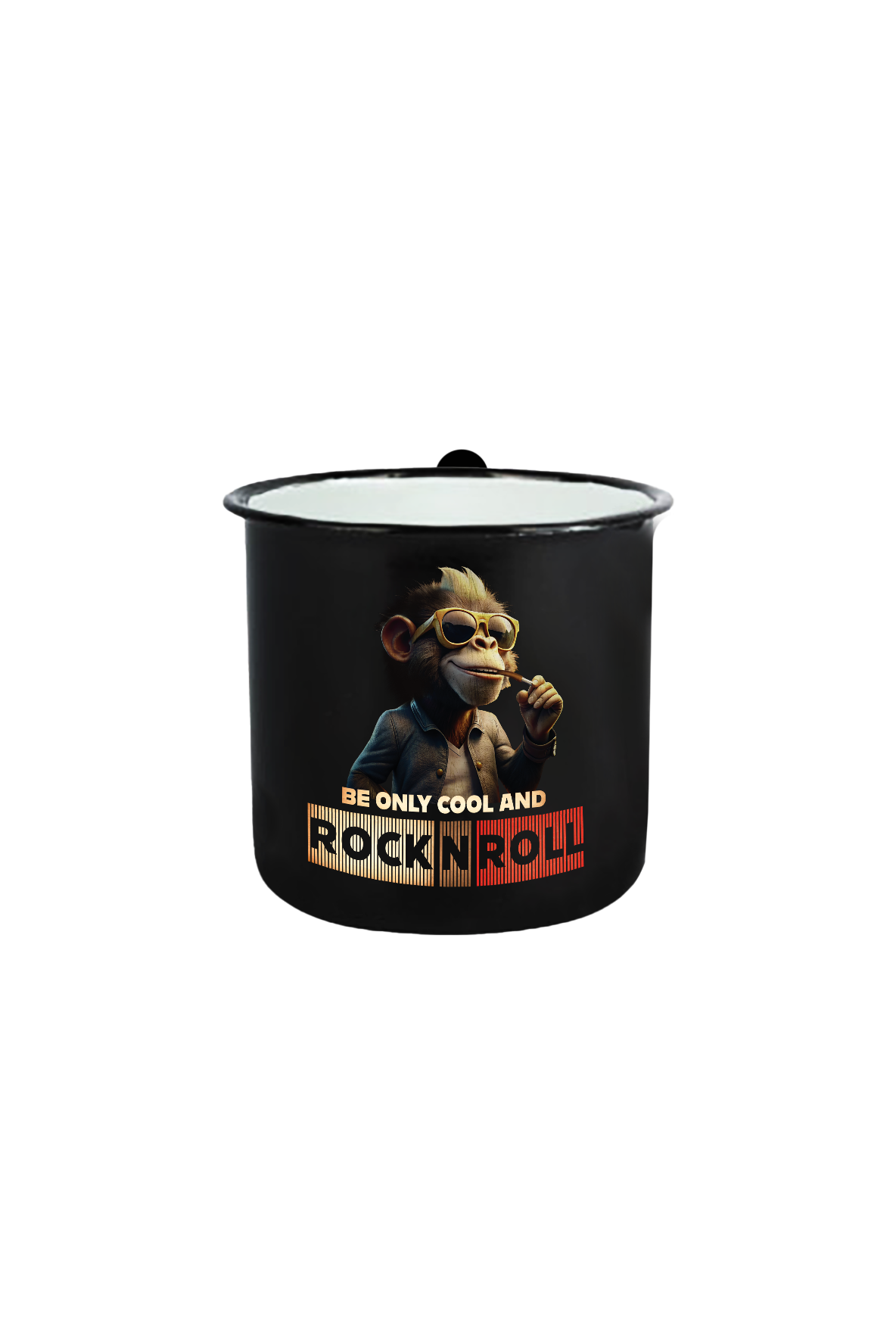 Rock and Roll_Affe_Emaille Tasse Klein