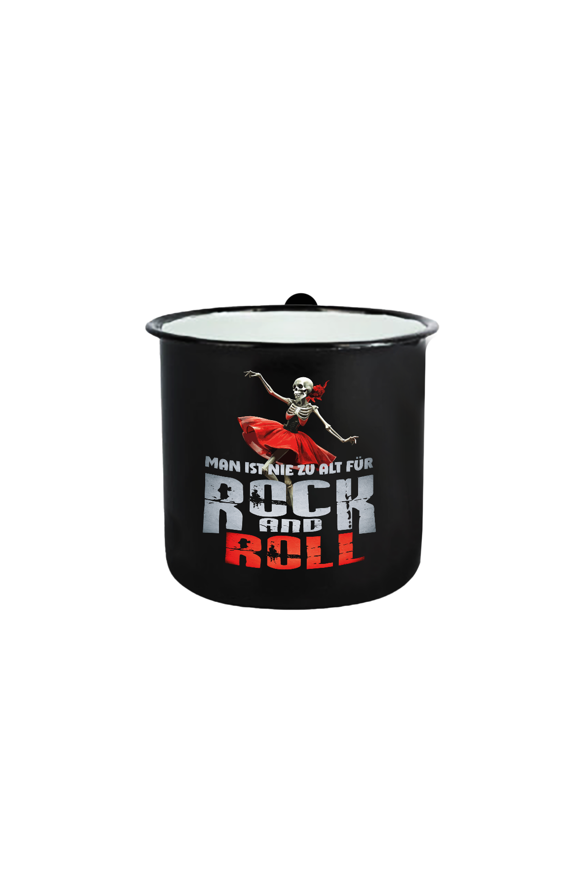 Rock and Roll_Skelett_Emaille Tasse Klein
