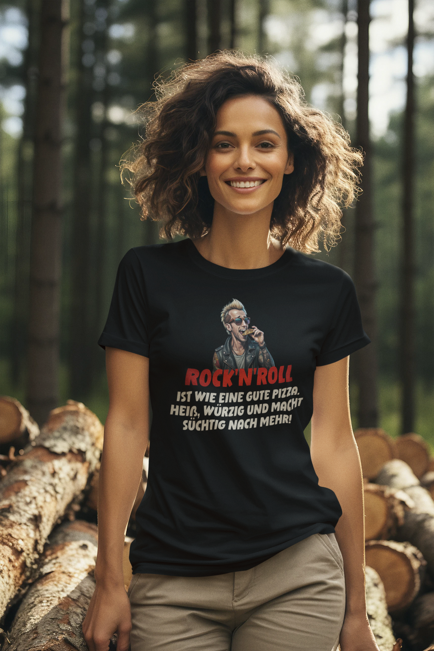 Rock and Roll_Pizza_Woman_Premium Organic Shirt Women
