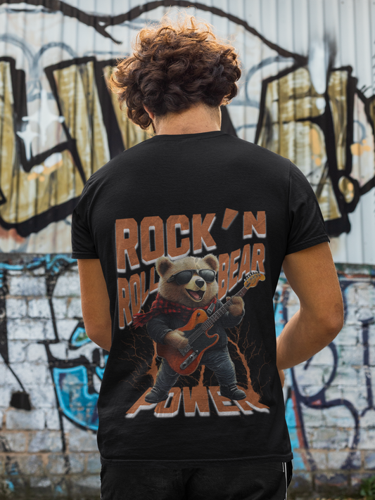 Rock&Roll bear power Backprint_Basic Shirt Unisex