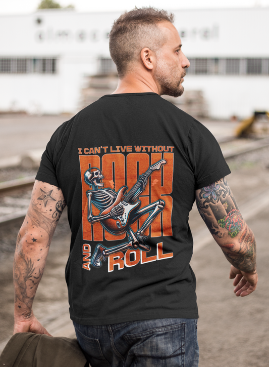 I can´t live without Rock and Roll_Backprint_Basic Shirt Unisex