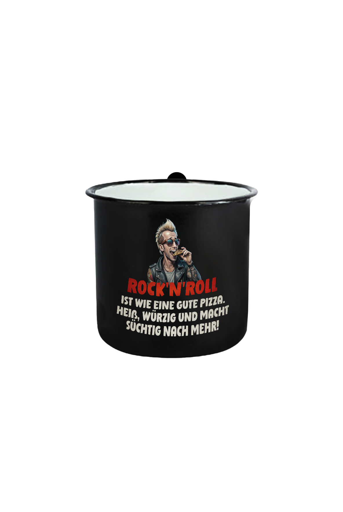 Rock and Roll_Pizza_Emaille Tasse Klein