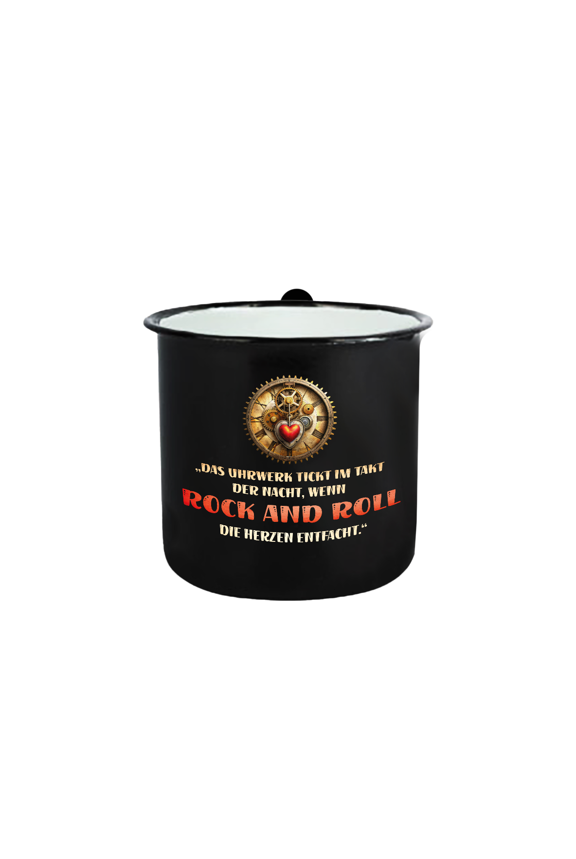 Rock and Roll_Uhrwerk_Emaille Tasse Klein
