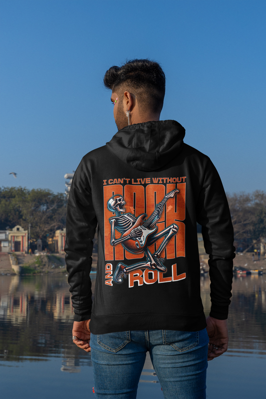 I can´t live without Rock and Roll_Backprint_Classic Hoodie - Mit Taschendruck