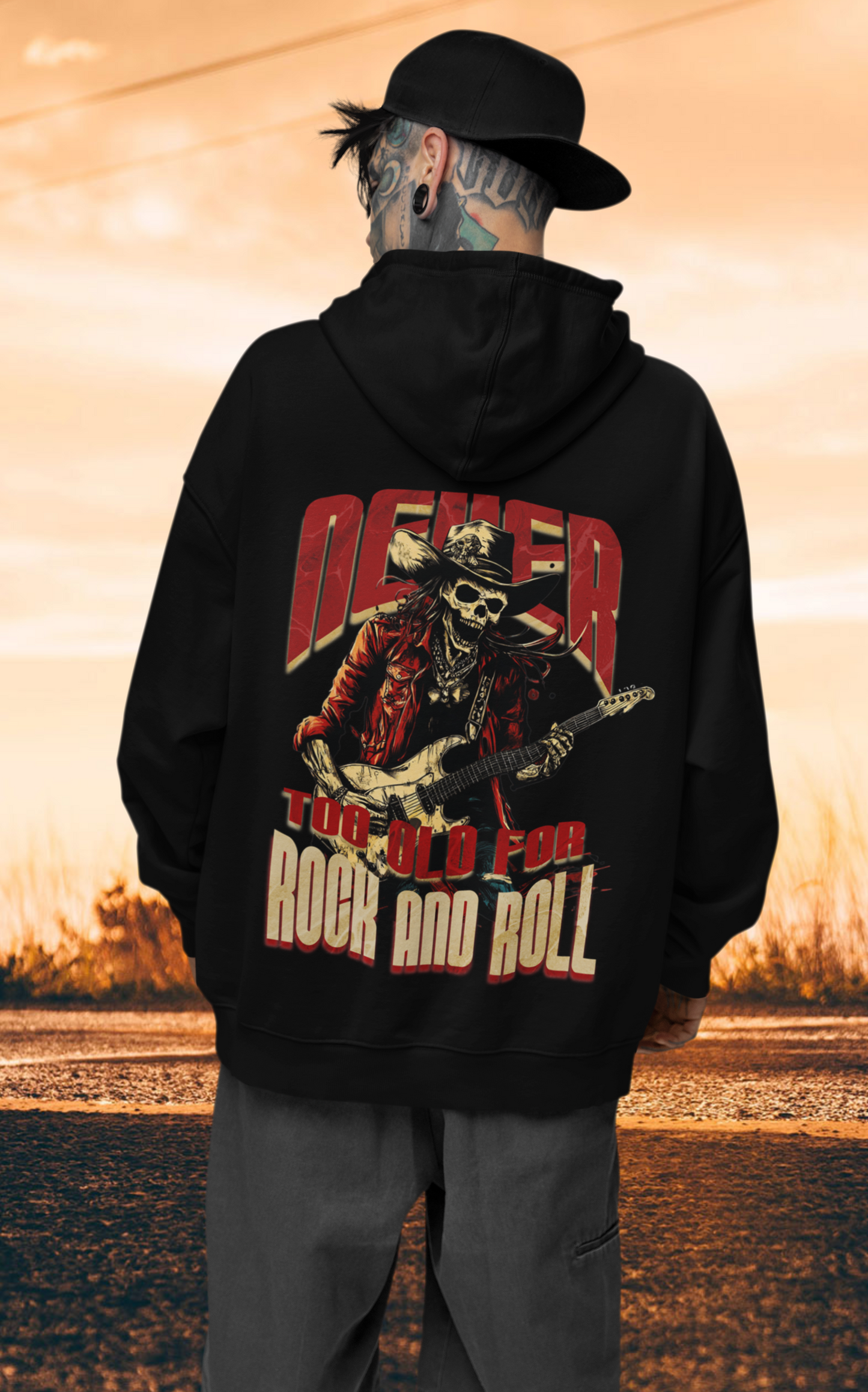 Never too old for Rock&Roll Backprint_Classic Hoodie - Mit Taschendruck
