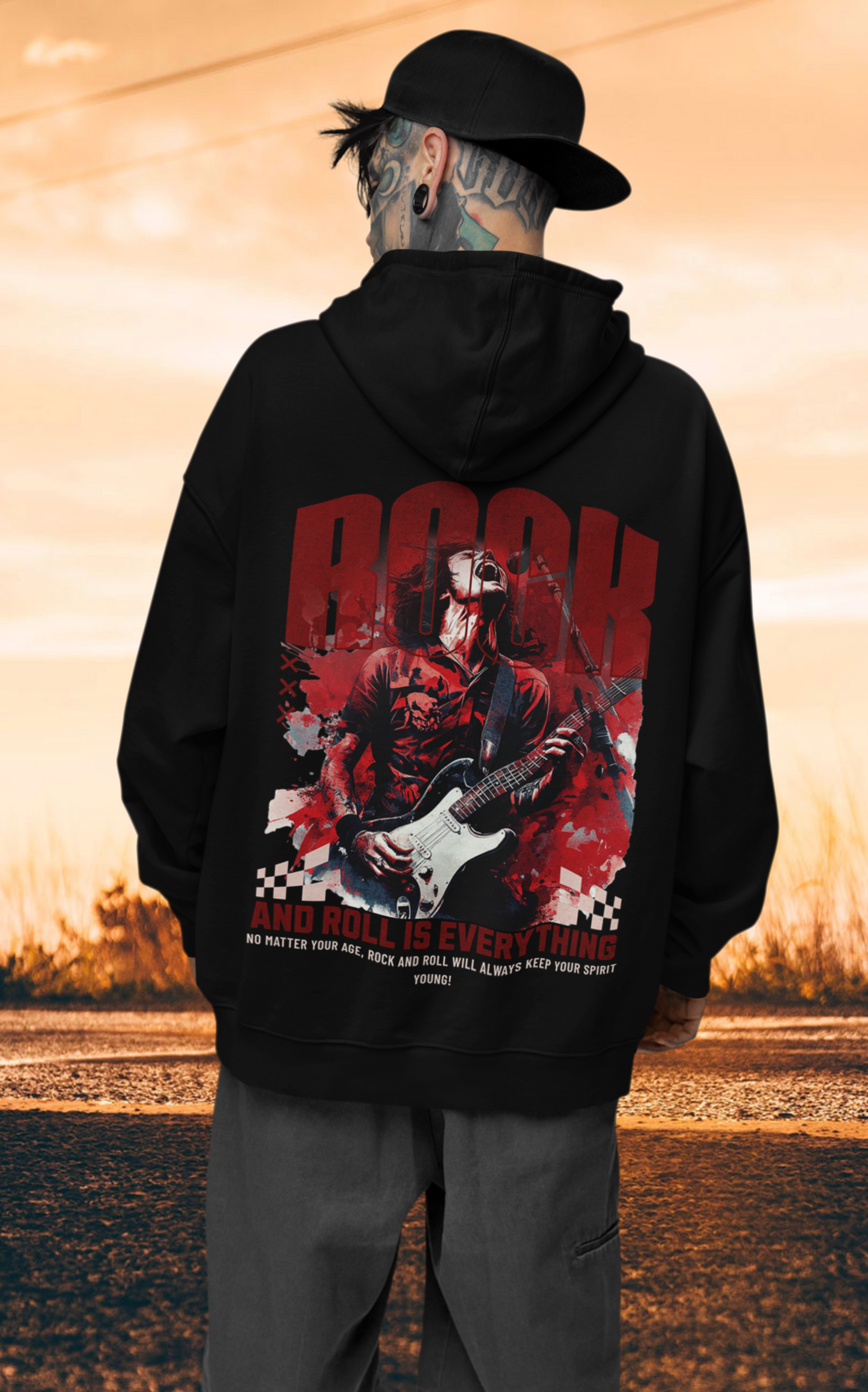 Rock and Roll Backprint_Classic Hoodie - Mit Taschendruck