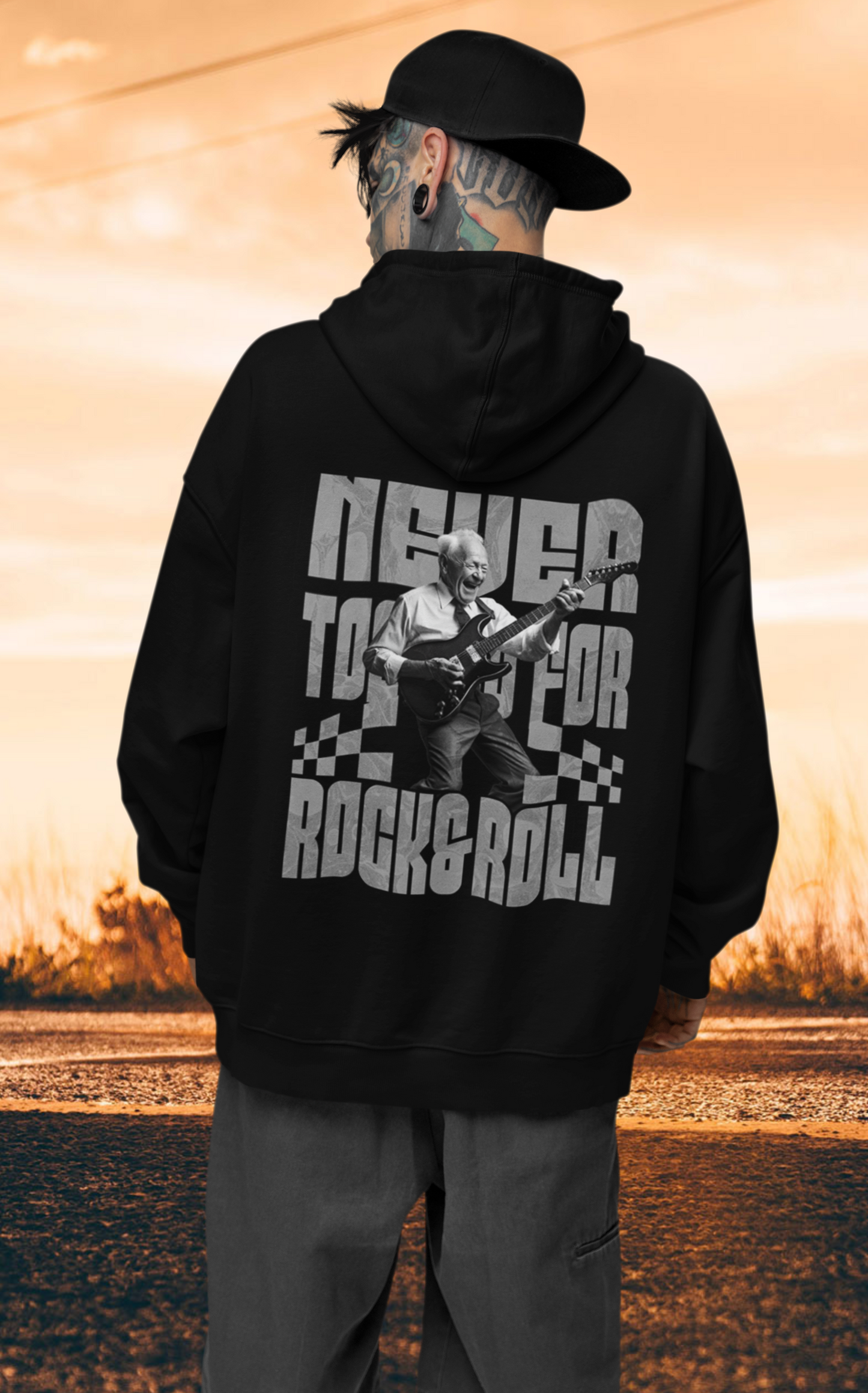Never too old for Rock and Roll Backprint_Classic Hoodie - Mit Taschendruck