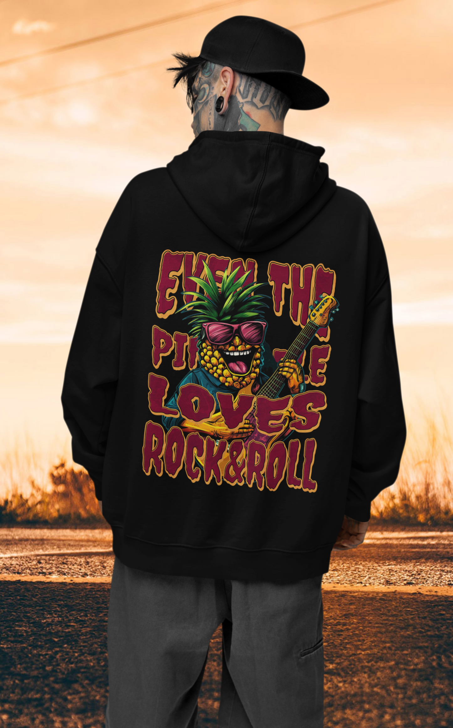 Even the Pineapple loves Rock&Roll Backprint_Classic Hoodie - Mit Taschendruck