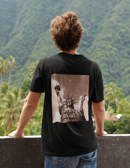 Rock and Roll_Freiheitsstatue_Backprint_Basic Shirt Unisex