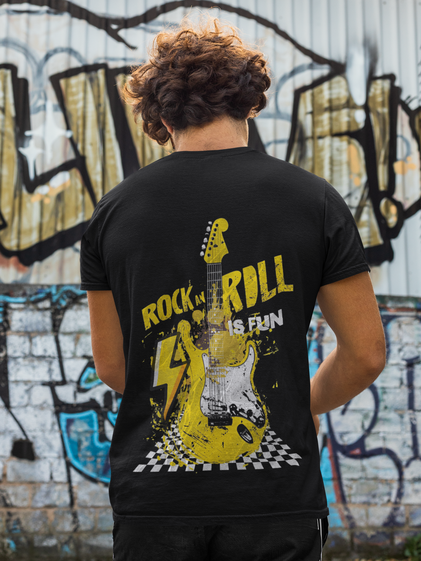 Rock&Roll E-Guitar Backprint_Basic Shirt Unisex
