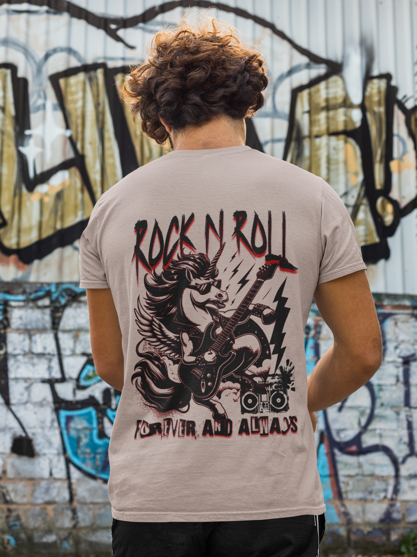 Rock and Roll Unicorn Backprint_Basic Shirt Unisex