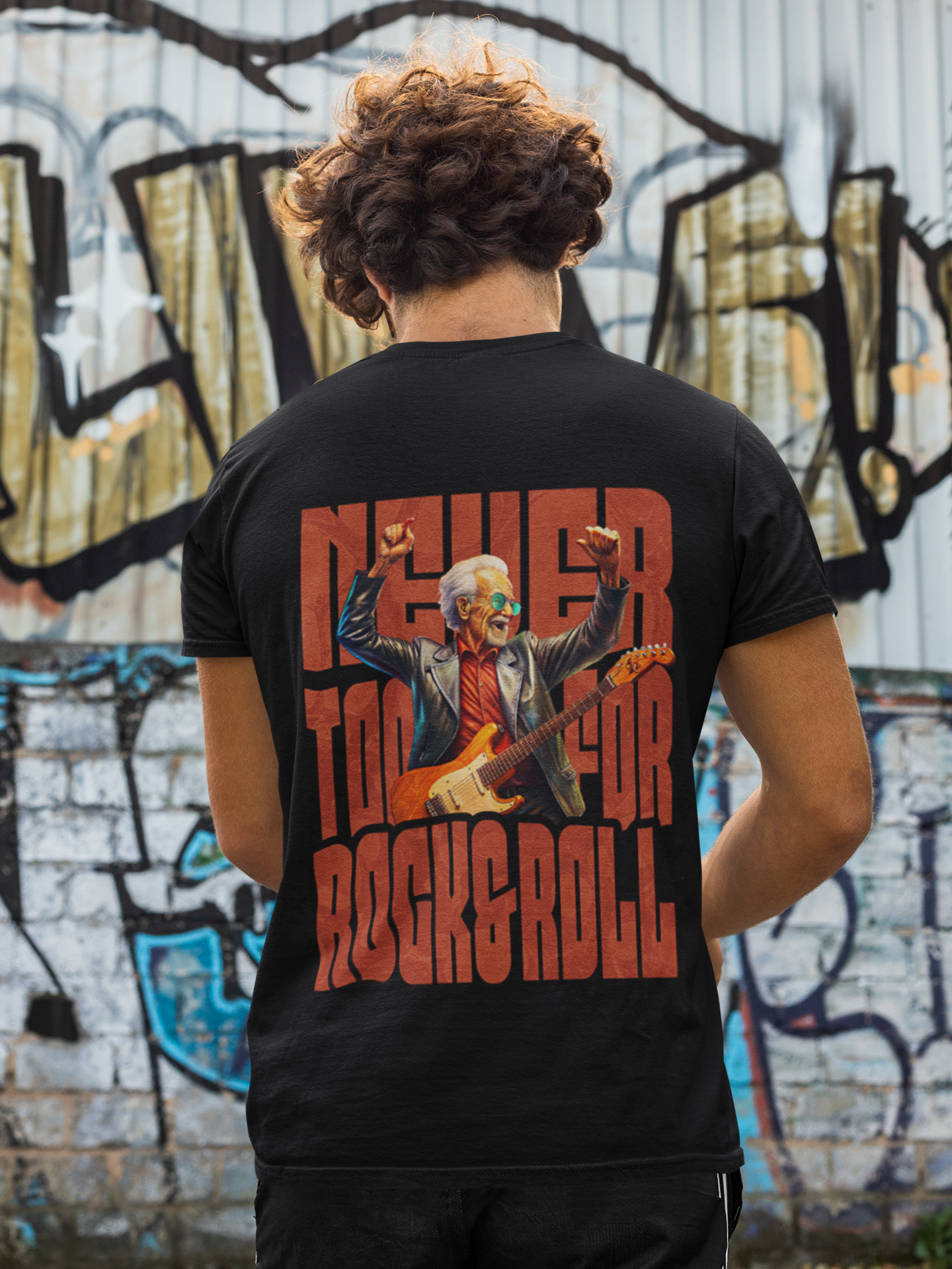 Never too old for Rock&Roll Backprint_Basic Shirt Unisex