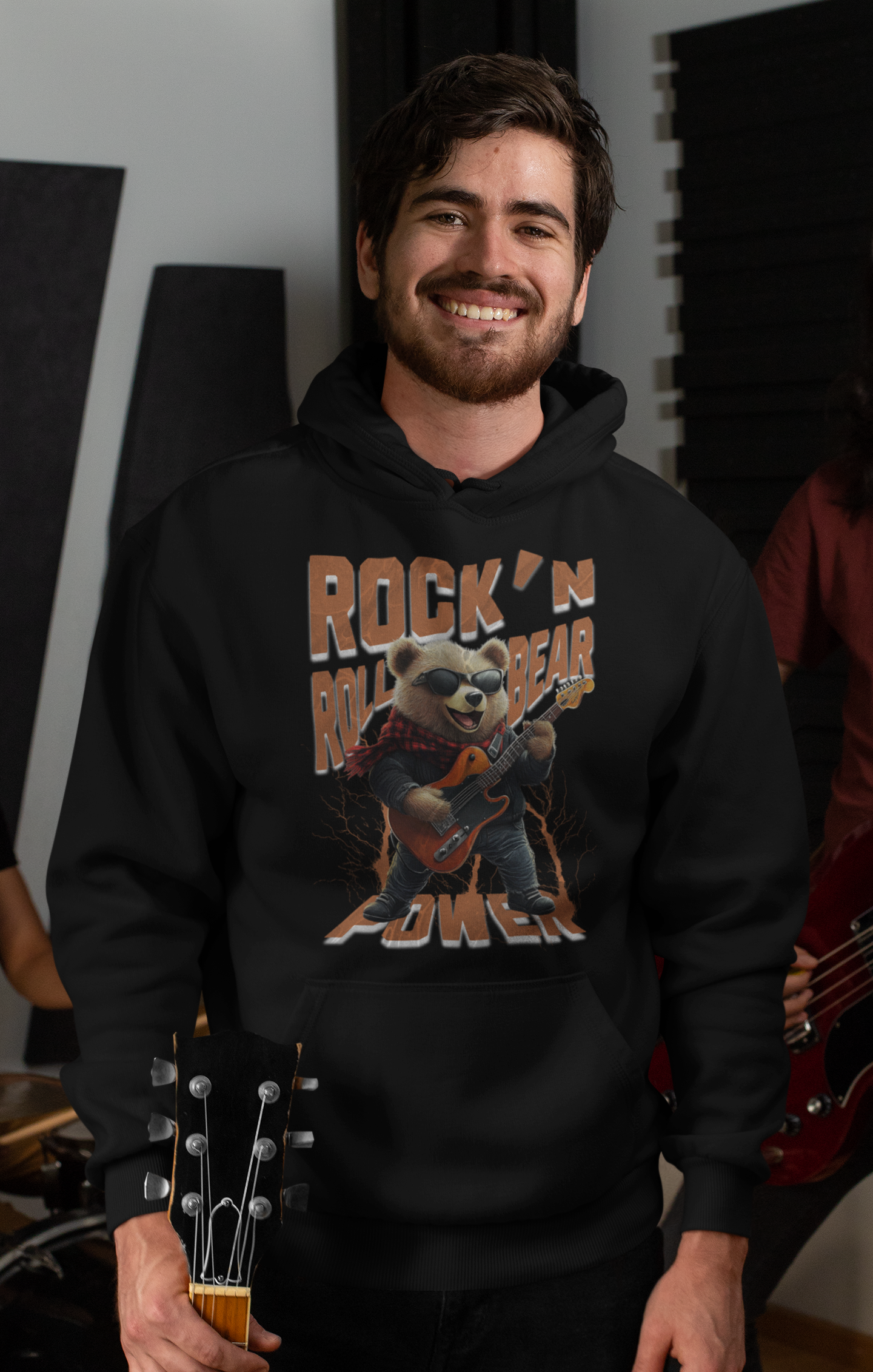 Rock&Roll bear power Classic Hoodie - Mit Taschendruck