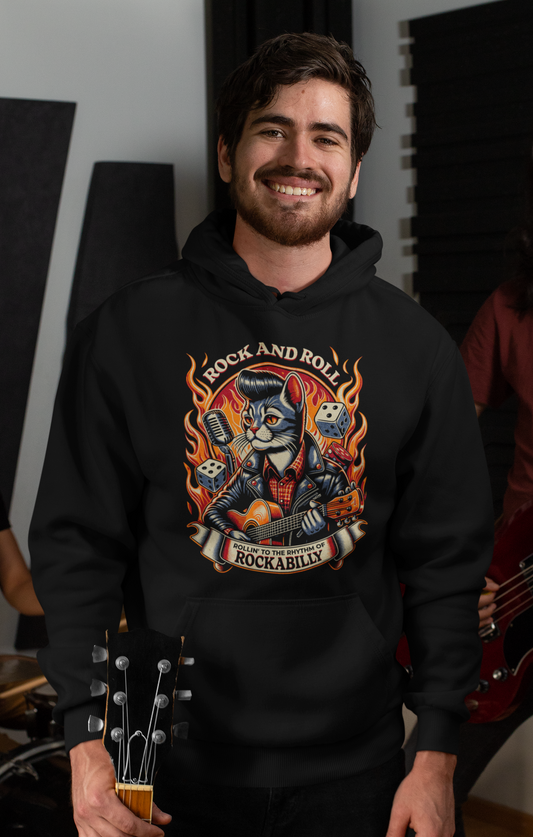 Rock and Roll Cat Classic Hoodie - Mit Taschendruck