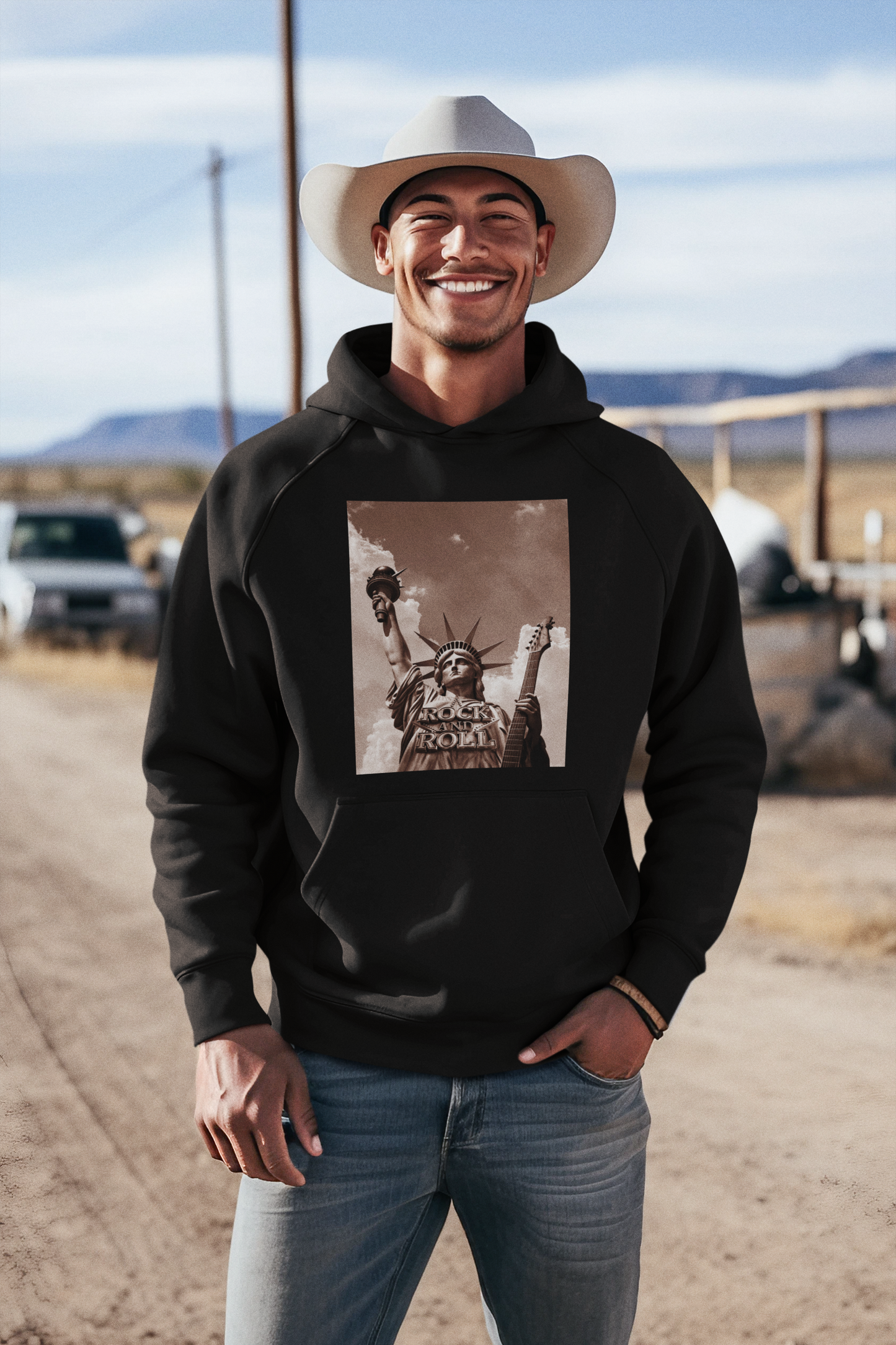 Rock and Roll_Freiheitsstatue_Classic Hoodie - Mit Taschendruck